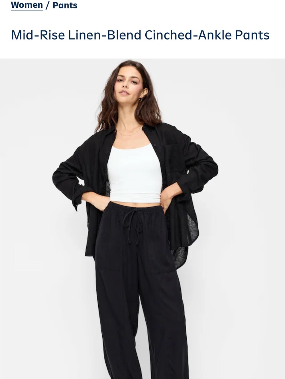 Old Navy Black Mid-Rise Linen-Blend Cinched-Ankle Pants